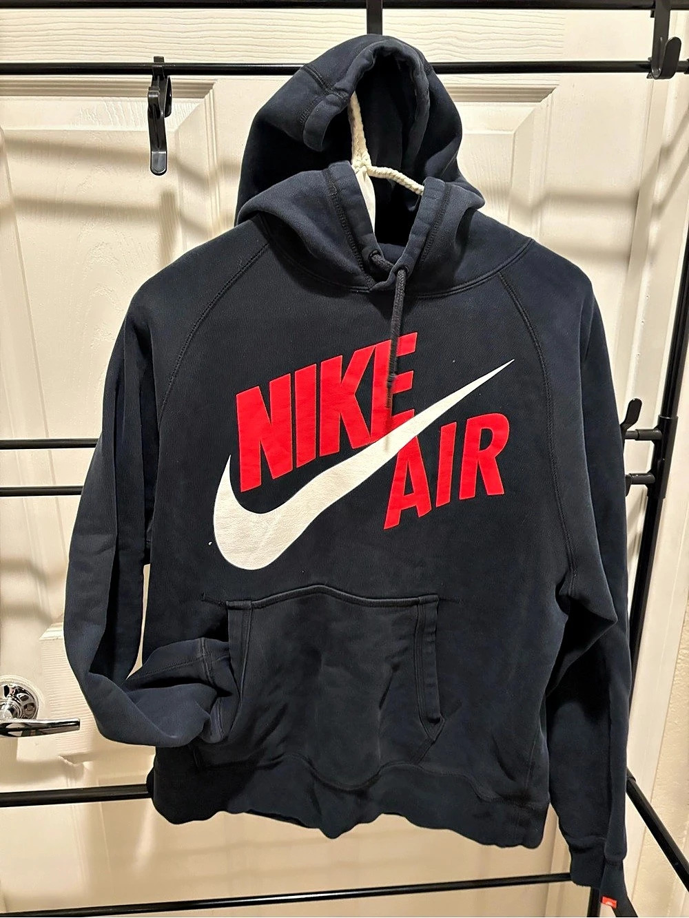 Nike Air Heavyweight Fleece Pullover Hoodie Black & Red Large